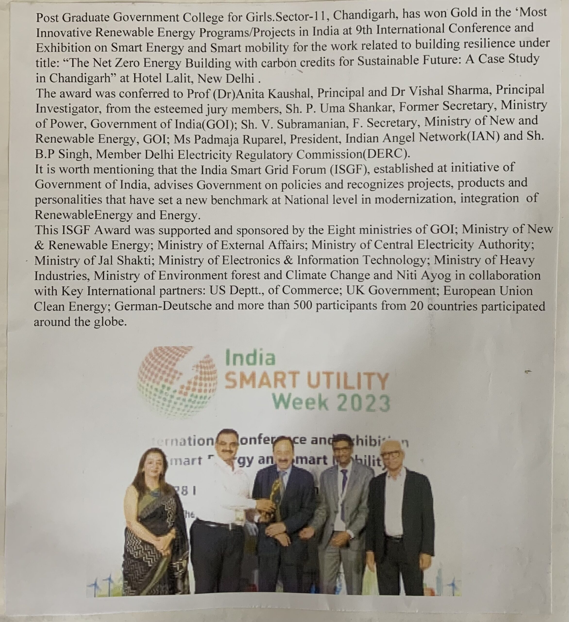 PGGCG-11 has won Gold in the ‘Most Innovative Renewable Energy Programs/Projects in India’